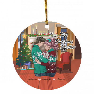 Personalized Our First Christmas Together Holiday Circle Ornament Keepsake - Our First Christmas As Mommy and Daddy, White, Circle Ornament