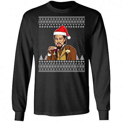 Leonardo Dicaprio Santa Christmas Hoodie - Sweatshirt - Long Sleeve - Dicaprio Ugly Christmas Sweater Jumper, Black, Long Sleeve