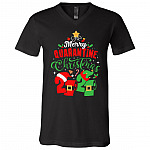 Merry Quarantine Christmas Funny Pandemic Christmas 2020 Family Matching Xmas T-shirt- V-neck, Black, V-Neck T-Shirt