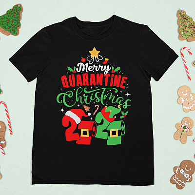 Alternative view of Merry Quarantine Christmas Funny Pandemic Christmas 2020 Family Matching Xmas T-shirt- V-neck