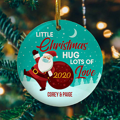 Alternative view of Personalized Little Christmas Hug Lots of Love 2020 - Quarantined Pandemic Circle Ornament