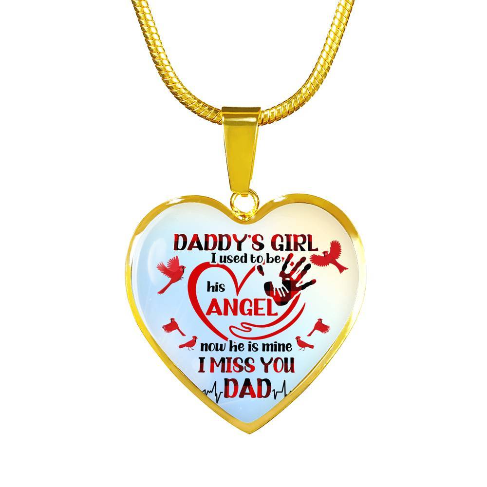 Daddy's Girl I Used To Be His Angel Red Cardinals Heart Pendant Necklace - Cardinals Father Daughter Necklace - Heart Luxury Necklace (Gold Plated)