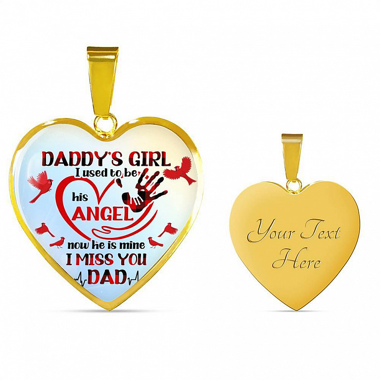 Daddy's Girl I Used To Be His Angel Red Cardinals Heart Pendant Necklace - Cardinals Father Daughter Necklace - Heart Luxury Necklace (Gold Plated)
