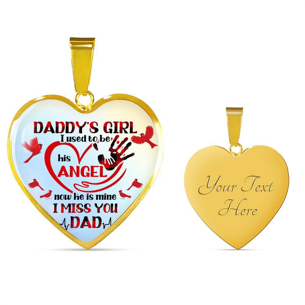 Daddy's Girl I Used To Be His Angel Red Cardinals Heart Pendant Necklace - Cardinals Father Daughter Necklace - Heart Luxury Necklace (Gold Plated)