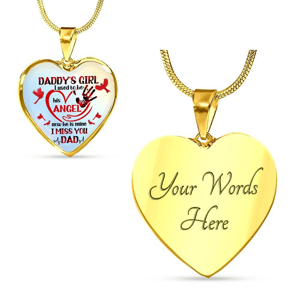 Daddy's Girl I Used To Be His Angel Red Cardinals Heart Pendant Necklace - Cardinals Father Daughter Necklace - Heart Luxury Necklace (Gold Plated)