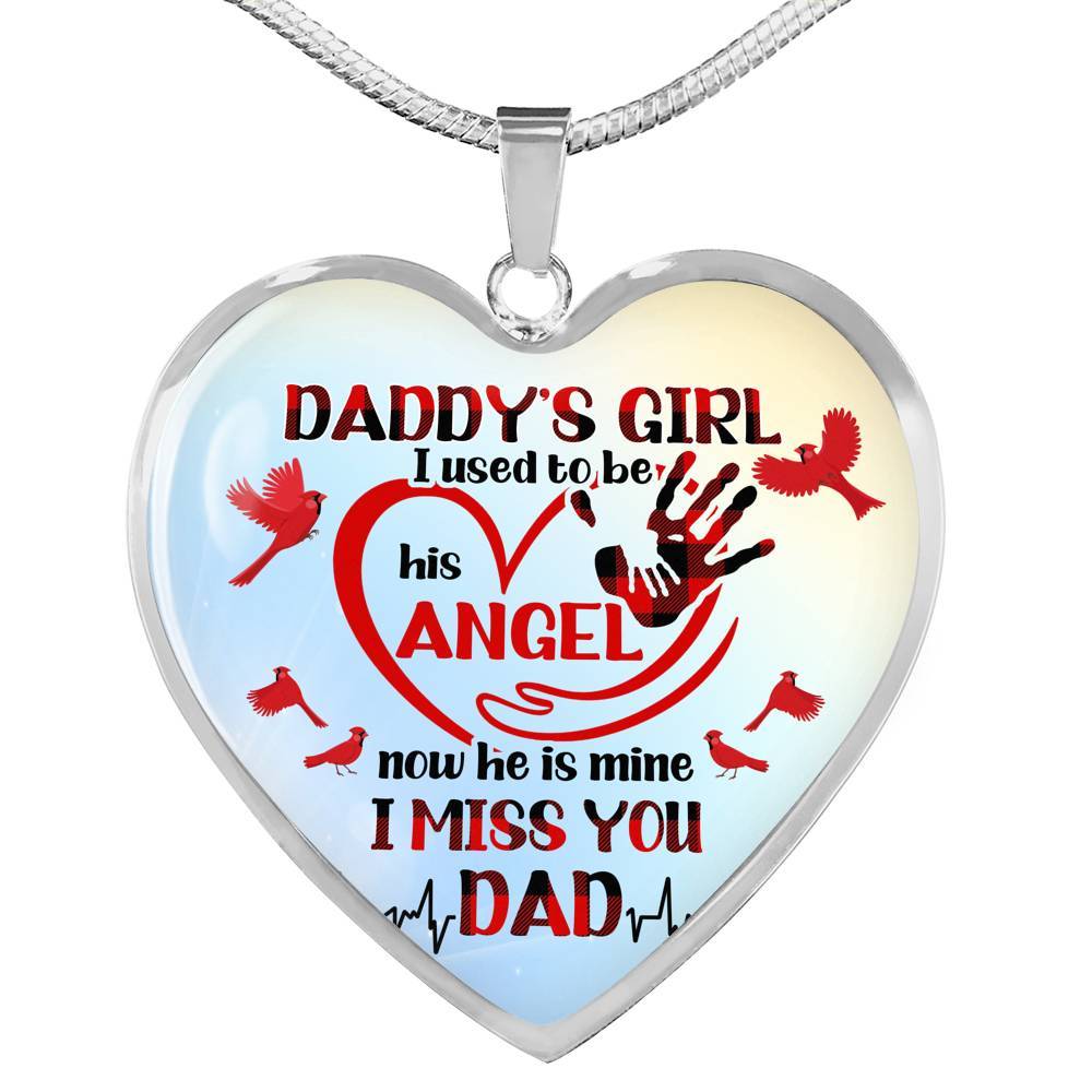 Daddy's Girl I Used To Be His Angel Red Cardinals Heart Pendant Necklace - Cardinals Father Daughter Necklace - Heart Luxury Necklace (Silver)