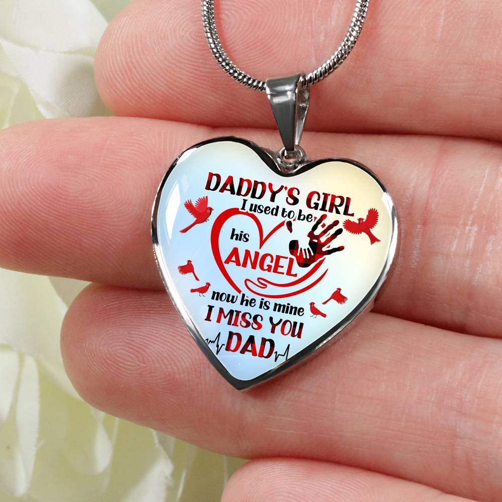 Daddy's Girl I Used To Be His Angel Red Cardinals Heart Pendant Necklace - Cardinals Father Daughter Necklace - Heart Luxury Necklace (Silver)