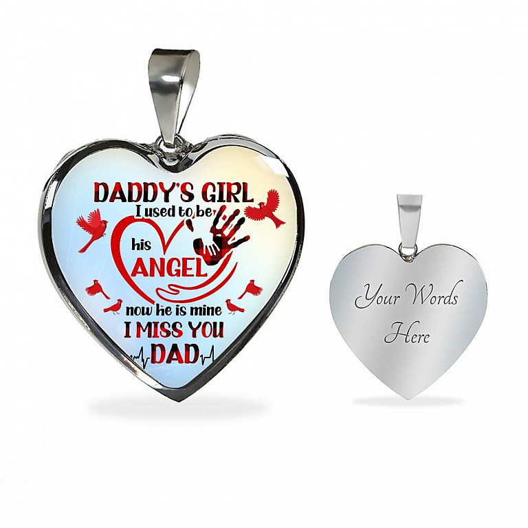 Daddy's Girl I Used To Be His Angel Red Cardinals Heart Pendant Necklace - Cardinals Father Daughter Necklace - Heart Luxury Necklace (Silver)