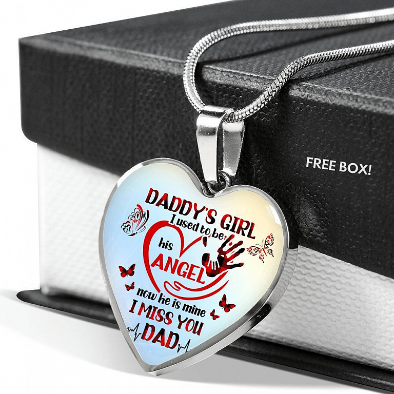 Daddy's Girl I Used To Be His Angel Butterflies Heart Pendant Necklace - Butterfly Father Daughter Necklace - Heart Luxury Necklace (Silver)