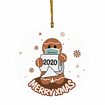 Personalized Gingerbread Man Wear Mask Funny Quarantine Christmas Holiday Flat Circle Ornament Keepsake, White, Circle Ornament