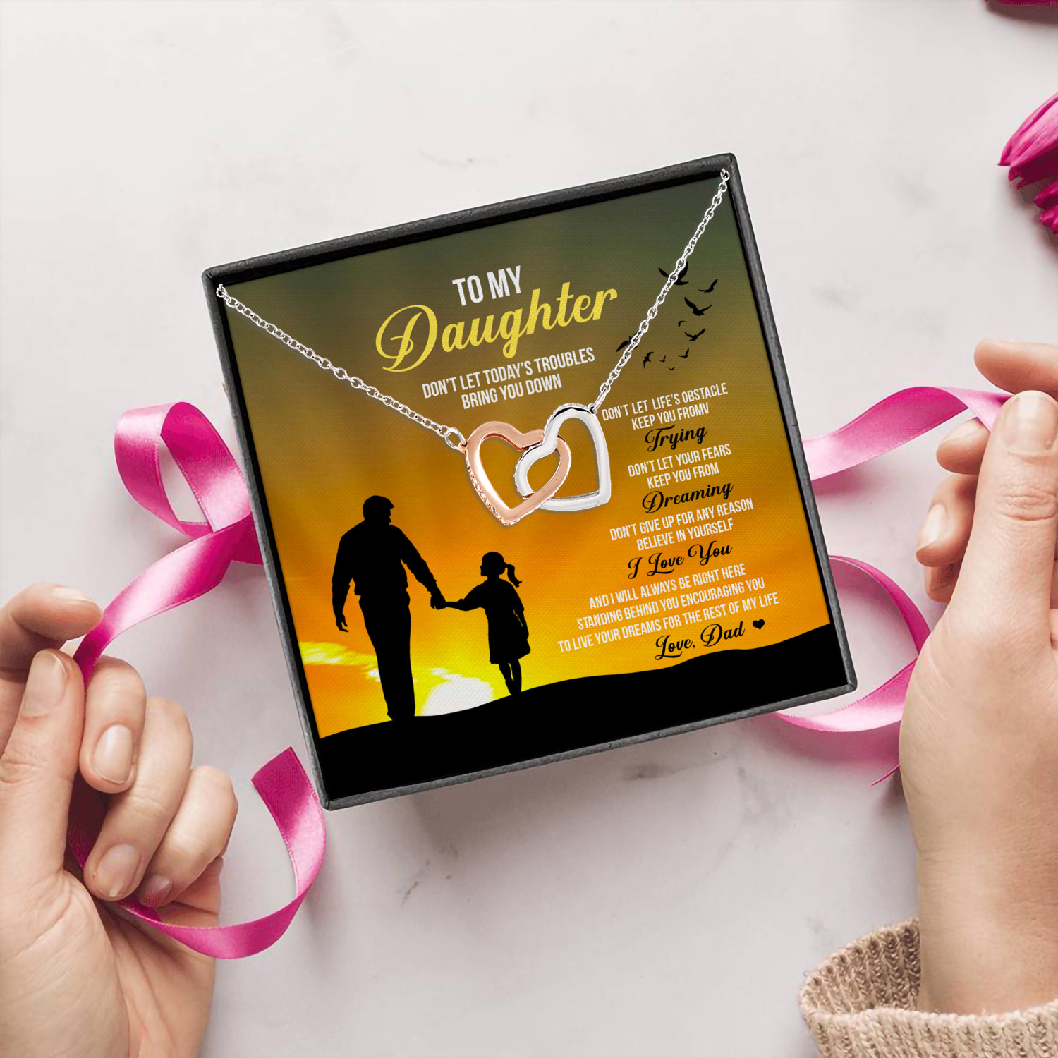 84 HG_ To My Daughter Don-t Let Today - message card(5) Interlocking Hearts Necklace 5