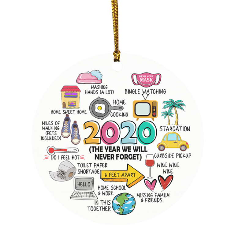 2020 The Year We Will Never Forget Decorative Christmas Ornament - Holiday Flat Circle Ornament, White, Circle Ornament