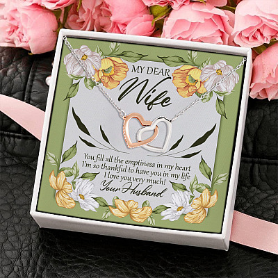 Alternative view of Dear My Wife You Fill All the Emptiness In My Heart I Love You Very Much Interlocking Hearts Pendant Necklace