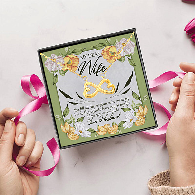 Dear My Wife You Fill All the Emptiness In My Heart I Love You Very Much Husband Infinity Heart Pendant Necklace