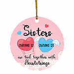 Personalized 2 Hearts Sisters Are Tied Together With Heartstrings Circle Christmas Tree Ornament Keepsake, White, Circle Ornament Personalized 2 Hearts Sisters Are Tied Together With Heartstrings Circle Christmas Tree Ornament Keepsake, White, Circle Ornament
