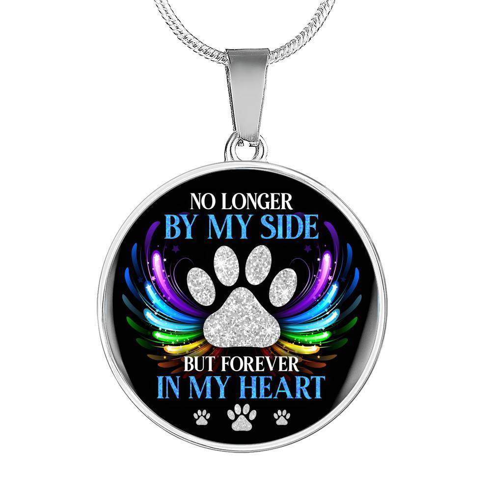 No Longer By My Side But Forever In My Heart Pet Memorial Circle Pendant Necklace - Pet Memorial Jewelry - Circle Luxury Necklace (Silver) No Longer By My Side But Forever In My Heart Pet Memorial Circle Pendant Necklace - Pet Memorial Jewelry - Circle Luxury Necklace (Silver)