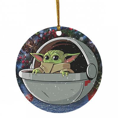 Baby Yoda Funny Christmas Ornament Keepsake - Circle Ornament, White, Circle Ornament
