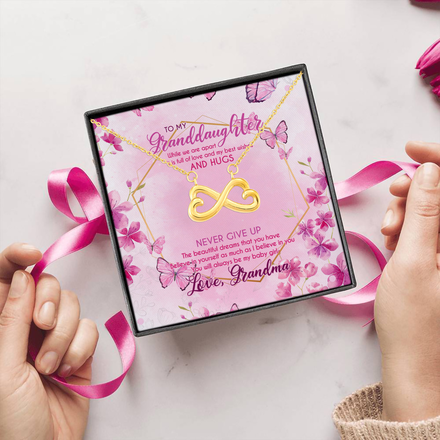 1Th. We Are Apart (grandma) Infinity Heart Necklace (Gold) 5