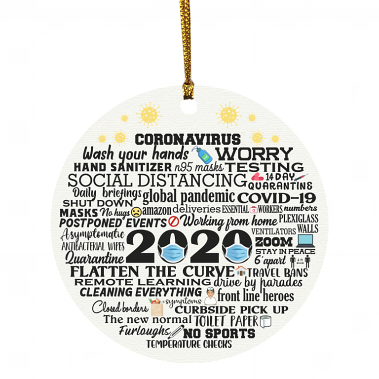 2020 Christmas Ornament Quarantine - 2020 Ornament Keepsake - Lockdown Pandemic Christmas Ornament 2020, White, Circle Ornament