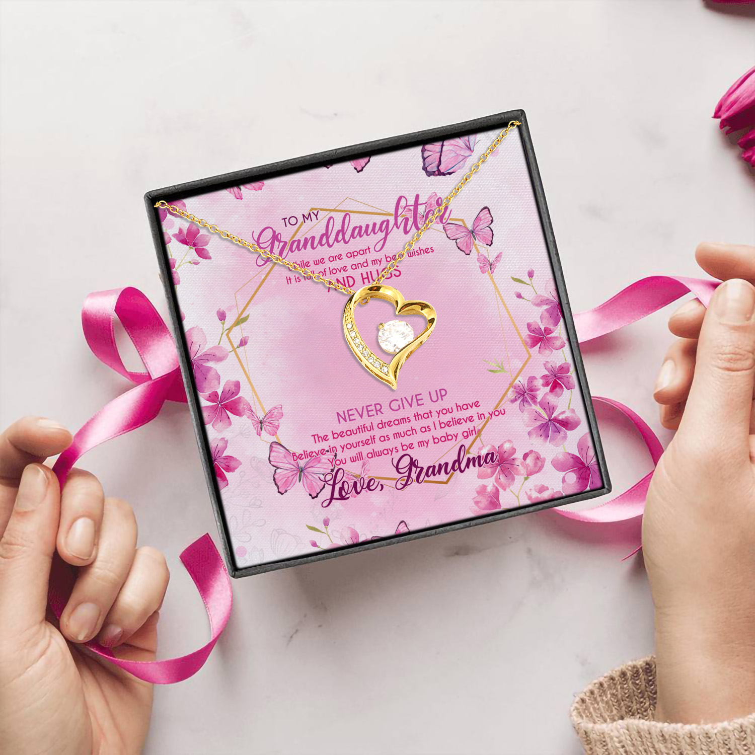 1Th. We Are Apart (grandma) Forever Love Necklace (Gold) 5