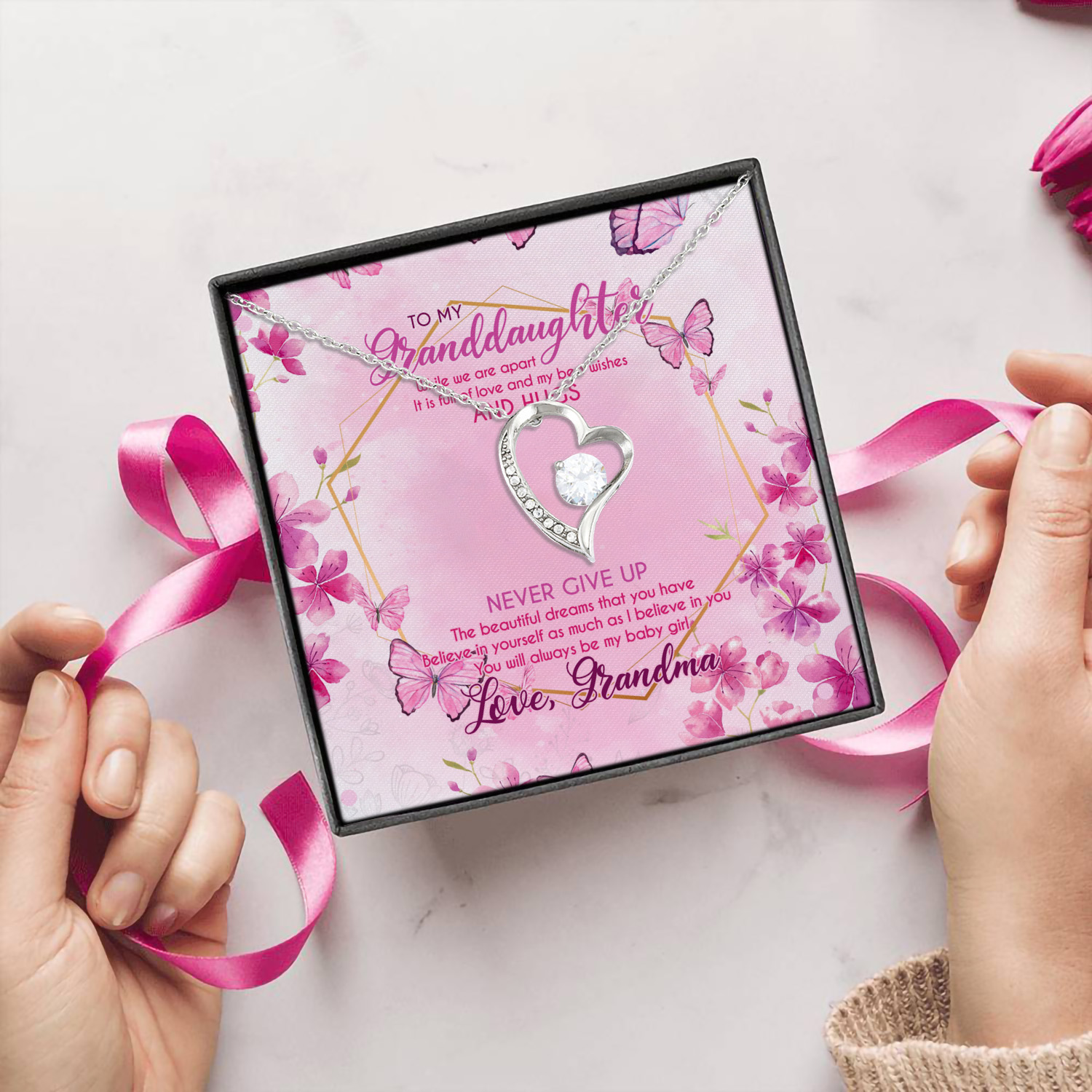 1Th. We Are Apart (grandma) Forever Love Necklace (Silver) 5