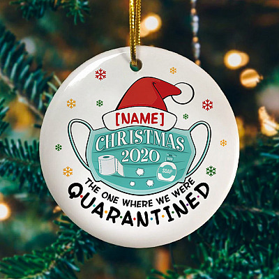 Alternative view of Personalized the One Where We Quarantine 2020 Funny Pandemic Holiday Flat Circle Ornament Keepsake