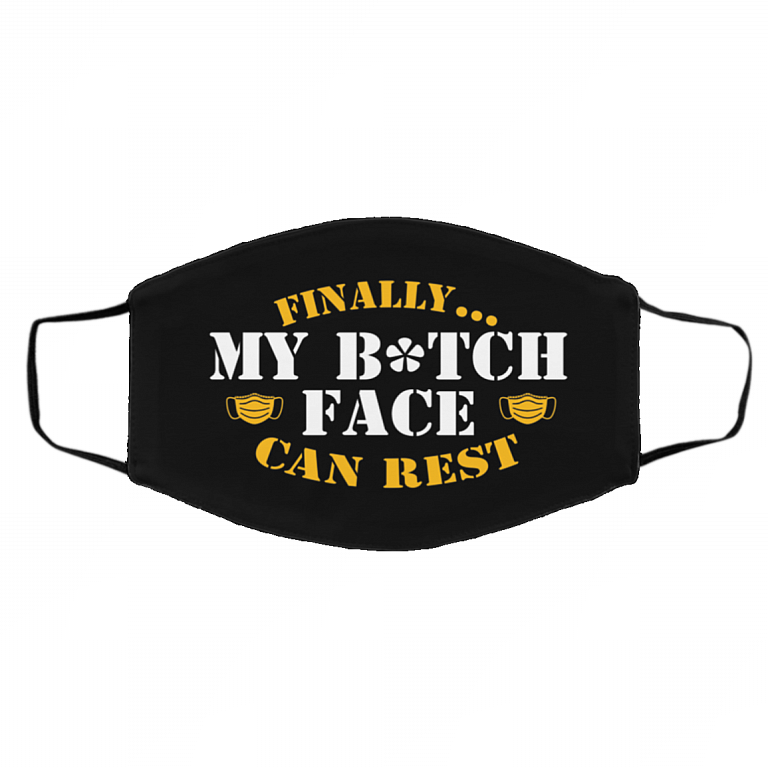Finally My Bitch Face Can Rest Funny Washable Reusable Custom Printed Cloth Face Mask Cover, Black, Cloth Face Cover – Medium/Large