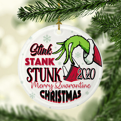 Alternative view of Stink Stank Stunk Funny Pandemic - Merry Quarantine Christmas 2020 Christmas Circle Ornament Keepsake