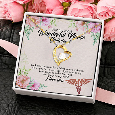 For The Most Wonderful Nurse Girlfriend You Complete My World I Love You Forever Love Pendant Necklace
