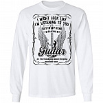 I Might Look Like I'm Listening To You But In My Head Playing Guitar Hoodie T-shirt - Wine Guitar Meme Shirt, White, Long Sleeve