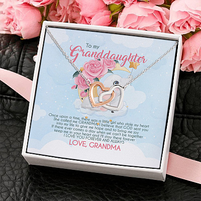 Grandma To My Granddaughter Once Upon A Time There Was A Little Girl Joined Interlocking Hearts Pendant Necklace