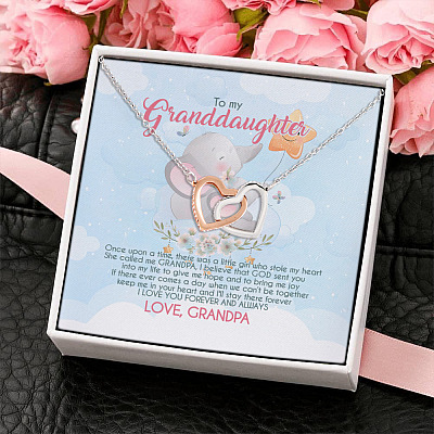 Grandpa To My Granddaughter Once Upon A Time There Was A Little Girl Joined Interlocking Hearts Pendant Necklace