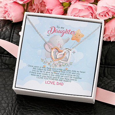 Dad To My Daughter Once Upon A Time There Was A Little Girl Joined Interlocking Hearts Pendant Necklace