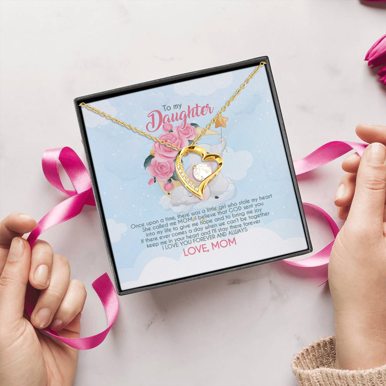 4O_ Granddaughter Elephant (daughter-mom) Forever Love Necklace (Gold) 5