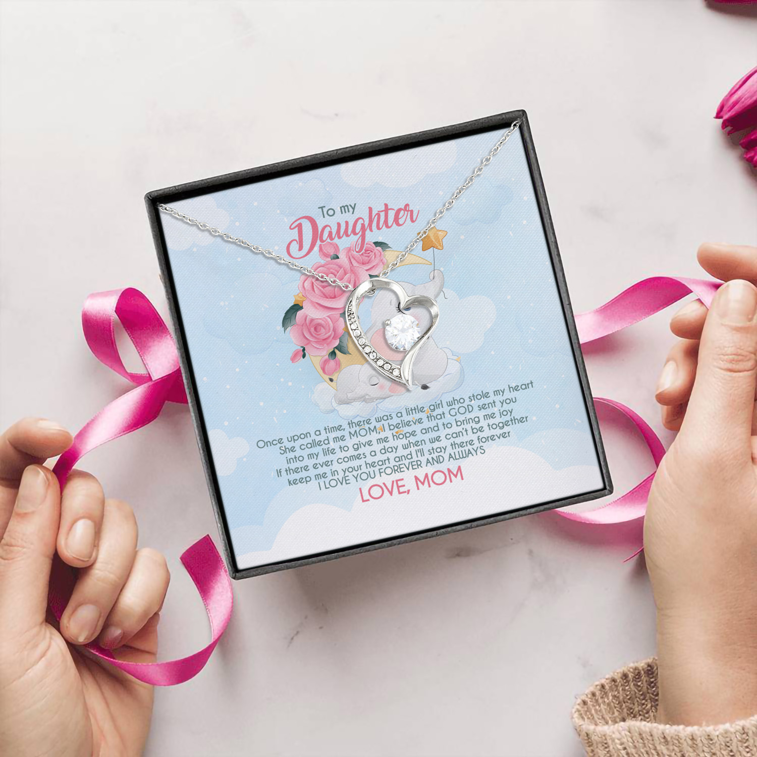 4O_ Granddaughter Elephant (daughter-mom) Forever Love Necklace (Silver) 5