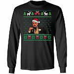Santa Leonardo DiCaprio Wearing Santa Claus Hat Funny Ugly Christmas Hoodie - Sweatshirt - Long Sleeve Shirt, Black, Long Sleeve