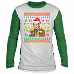 Santa Leonardo Funny Dicaprio 2020 Fucked Up Meme Christmas Ugly Sweater, White/Green, Ugly Christmas Sweater