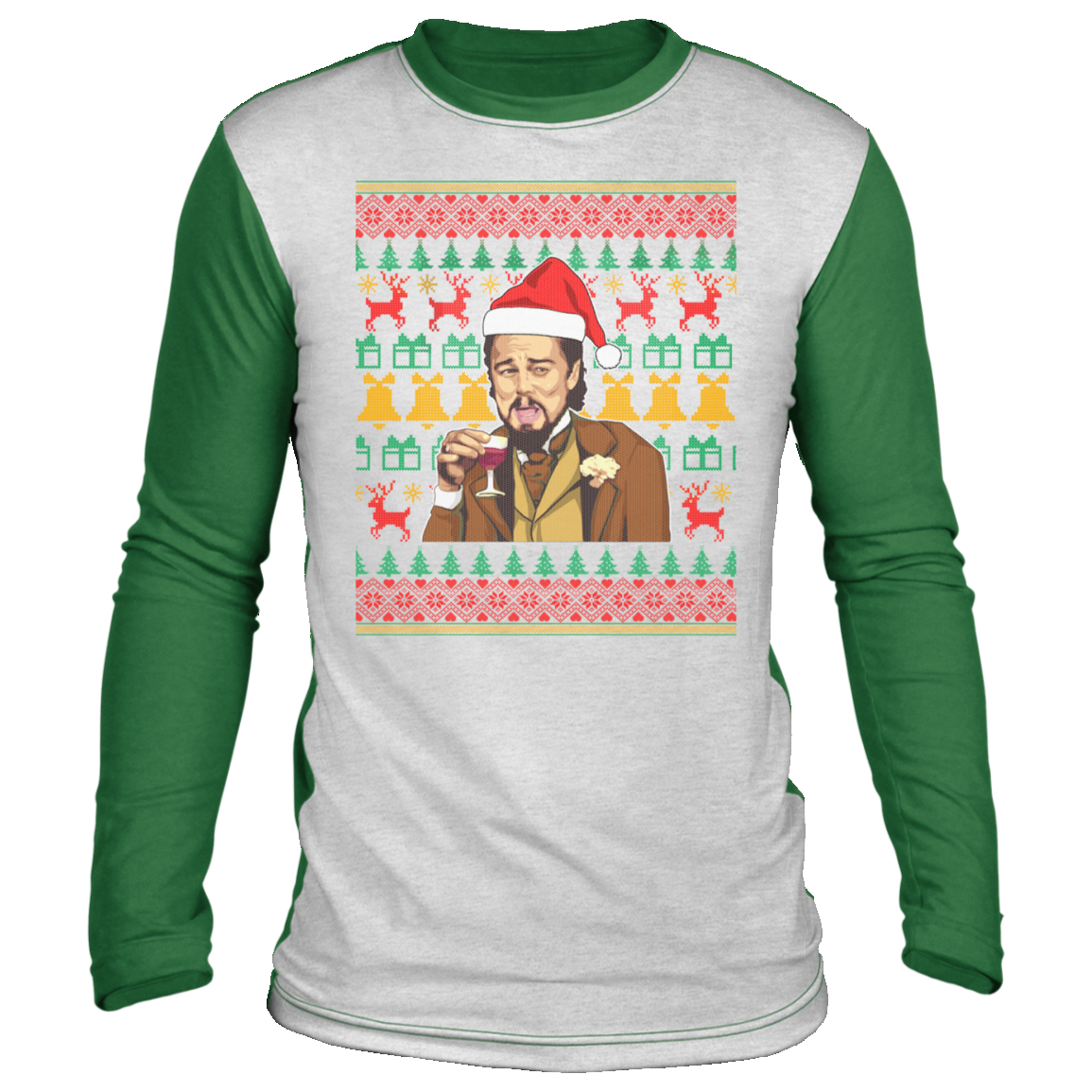 Santa Leonardo Funny Dicaprio 2020 Fucked Up Meme Christmas Ugly Sweater, White/Green, Ugly Christmas Sweater