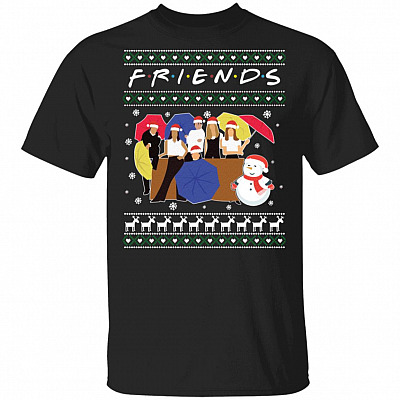Friends TV Show Ugly Christmas Shirt - Friends Santa Ugly Christmas Sweater Shirt - Funny Xmas Gifts, Black, Unisex T-Shirt