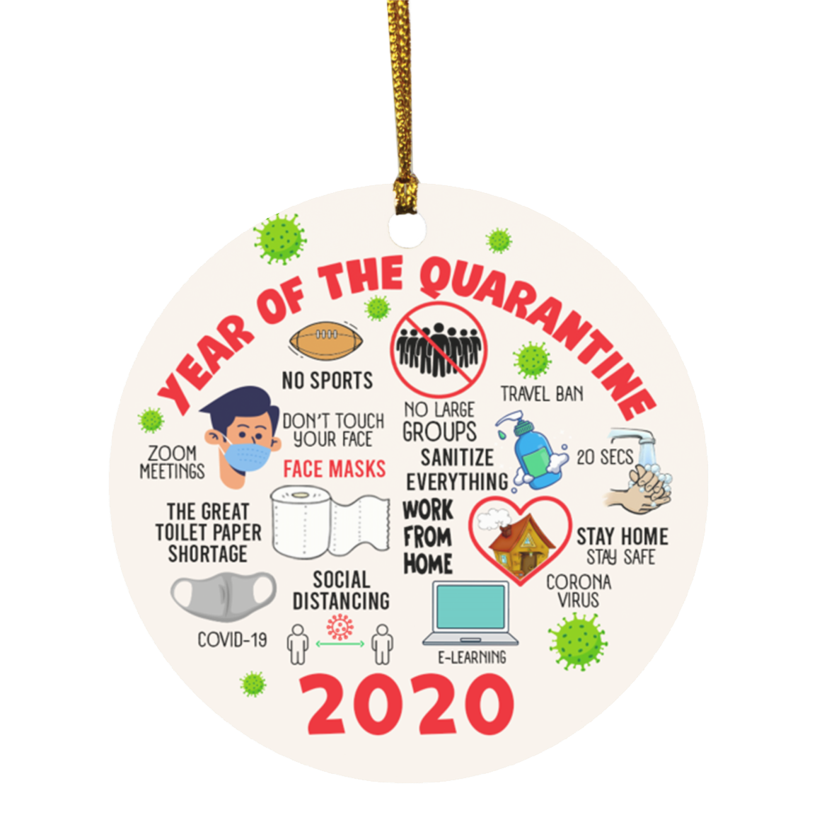 2020 Year of Quarantine Funny Pandemic Christmas Holiday Flat Circle Ornament Keepsake, White, Circle Ornament 2020 Year of Quarantine Funny Pandemic Christmas Holiday Flat Circle Ornament Keepsake, White, Circle Ornament