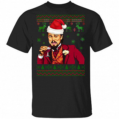 Leonardo Dicaprio Santa Christmas Shirt Funny Ugly Christmas Sweater Style T-Shirt - Xmas Gifts, Black, Unisex T-Shirt