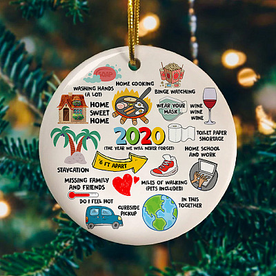 Alternative view of 2020 The Year We Will Never Forget Funny Quarantine Pandemic Circle Christmas Tree Ornament Keepsake