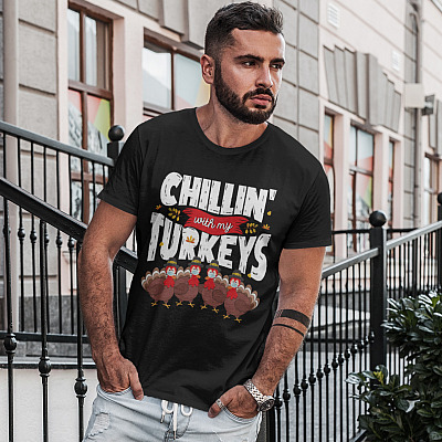Alternative view of Chillin' With My Turkey T-Shirt - Turkey Wearing Face Mask T-Shirt