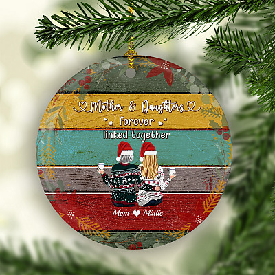 Alternative view of Personalized For Two Mother and Daughter Forever Linked Together Christmas Holiday Flat Circle Ornament