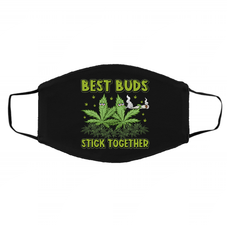 Best Buds Stick Together Trippy Pot Leaf Washable Reusable Custom - Printed Cloth Face Mask Cover, Black, Cloth Face Cover – Medium/Large