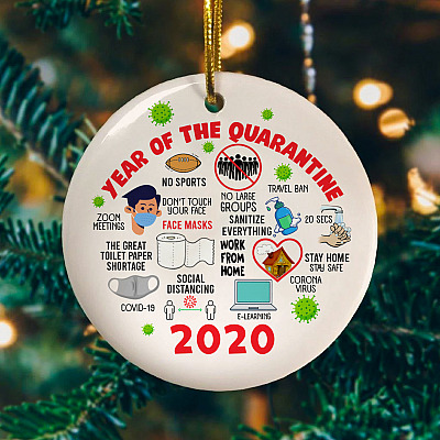 Alternative view of 2020 Year of Quarantine Funny Pandemic Christmas Holiday Flat Circle Ornament Keepsake
