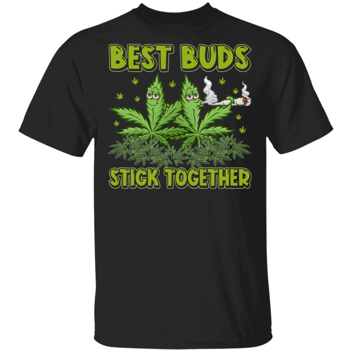 Best Buds Stick Together Trippy Pot Leaf T-Shirt - Best friend Boy Gift, Black, Unisex T-Shirt