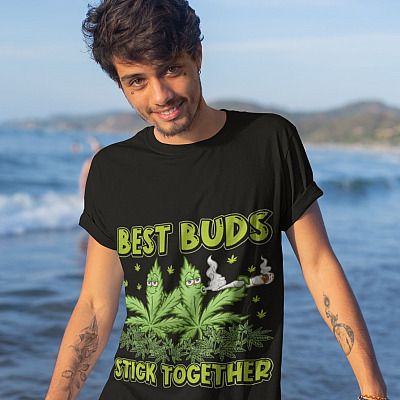 Alternative view of Best Buds Stick Together Trippy Pot Leaf T-Shirt - Best friend Boy Gift