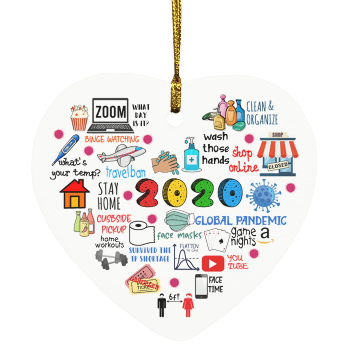 Pandemic 2020 Quarantine Christmas Annual Events Memorial 2020 Holiday Decoration Heart Ornament, White, Heart Ornament Pandemic 2020 Quarantine Christmas Annual Events Memorial 2020 Holiday Decoration Heart Ornament, White, Heart Ornament