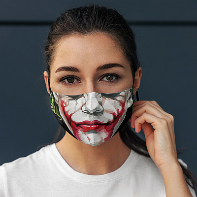 Alternative view of Heath Ledger Scary Joker Mouth Halloween Washable Reusable Custom Printed Regular Cloth Face Mask Cover